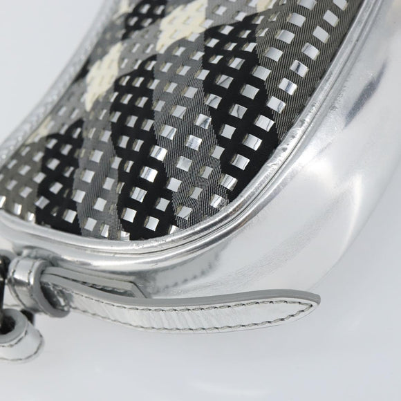 BURBERRY Nova Check Umhängetasche PVC Silber Auth 156475