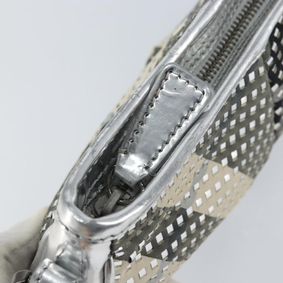 BURBERRY Nova Check Umhängetasche PVC Silber Auth 156475