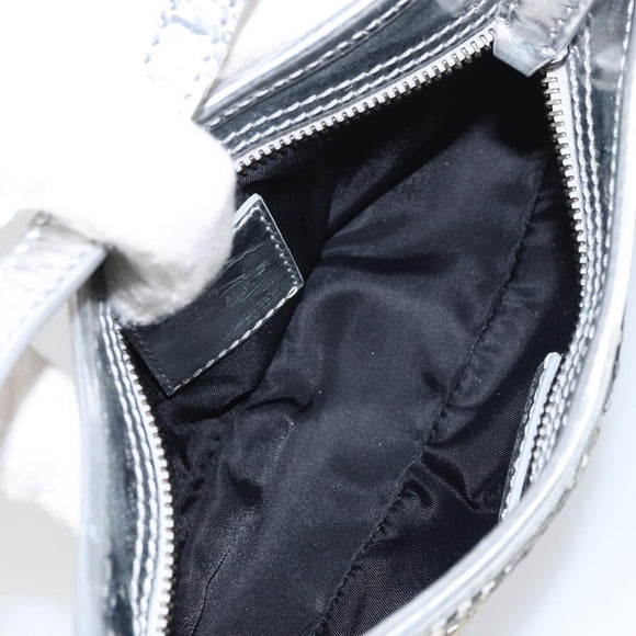 BURBERRY Nova Check Umhängetasche PVC Silber Auth 156475