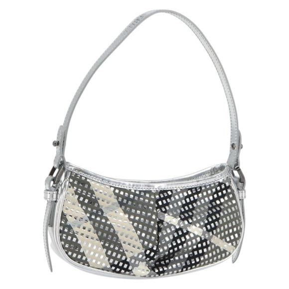 BURBERRY Nova Check Umhängetasche PVC Silber Auth 156475