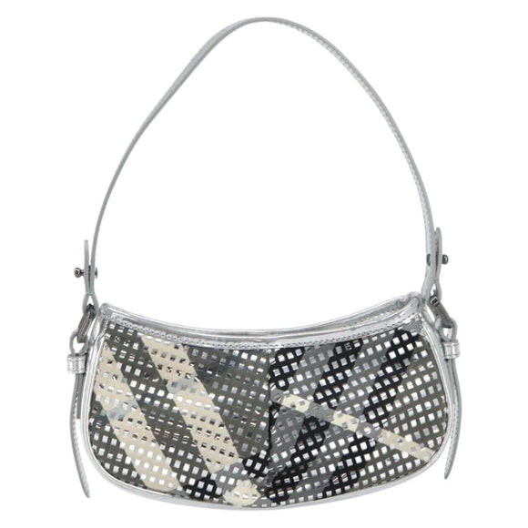 BURBERRY Nova Check Umhängetasche PVC Silber Auth 156475