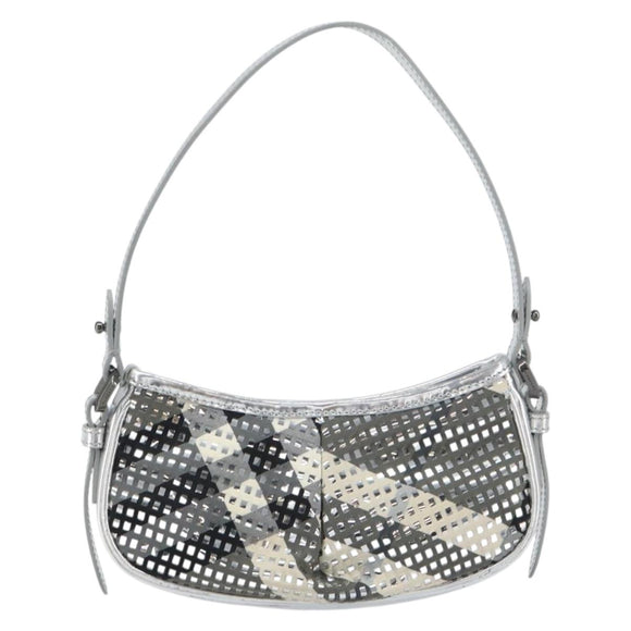 BURBERRY Nova Check Umhängetasche PVC Silber Auth 156475