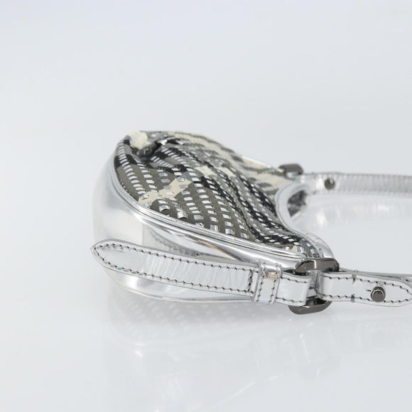 BURBERRY Nova Check Umhängetasche PVC Silber Auth 156475
