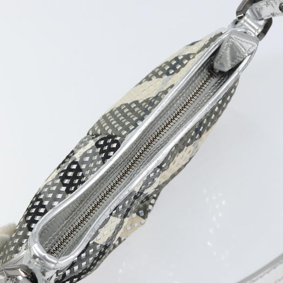 BURBERRY Nova Check Umhängetasche PVC Silber Auth 156475