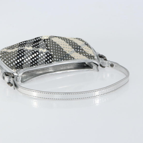 BURBERRY Nova Check Umhängetasche PVC Silber Auth 156475
