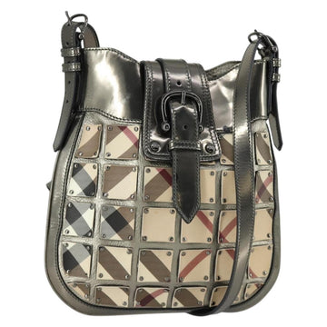 BURBERRY Nova Check Shoulder Bag PVC Beige Silver Auth 156476