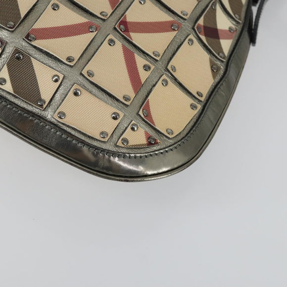 BURBERRY Nova Check Shoulder Bag PVC Beige Silver Auth 156476