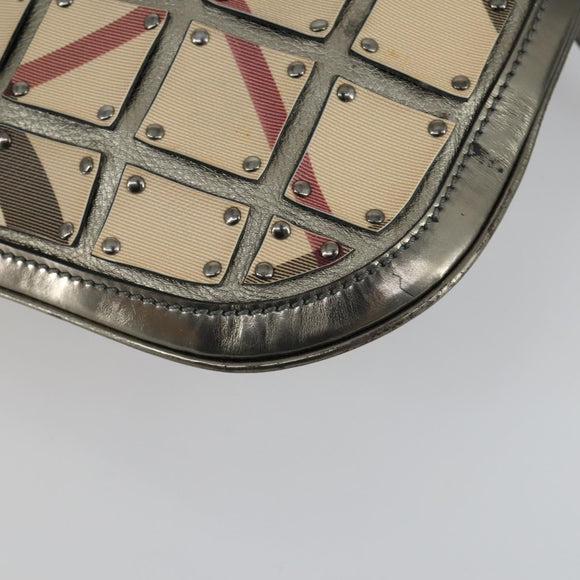 BURBERRY Nova Check Shoulder Bag PVC Beige Silver Auth 156476