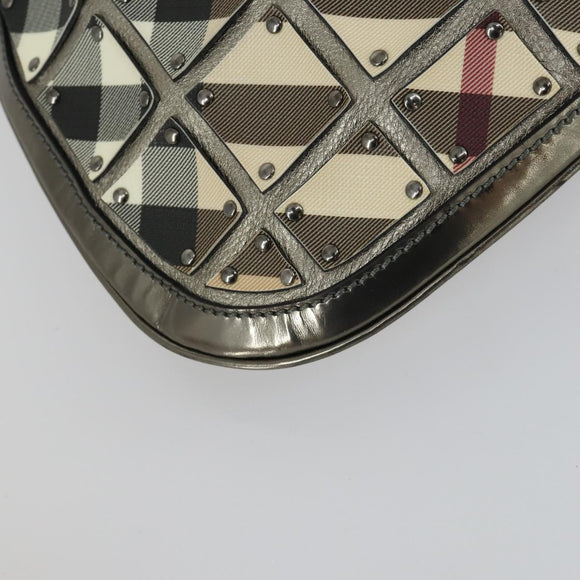 BURBERRY Nova Check Shoulder Bag PVC Beige Silver Auth 156476