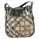 BURBERRY Nova Check Shoulder Bag PVC Beige Silver Auth 156476-3