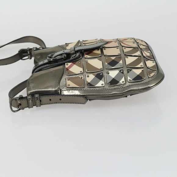 BURBERRY Nova Check Shoulder Bag PVC Beige Silver Auth 156476