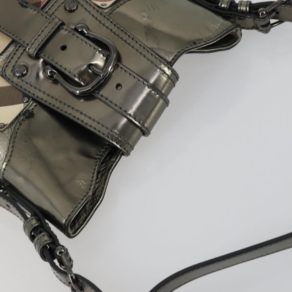 BURBERRY Nova Check Shoulder Bag PVC Beige Silver Auth 156476