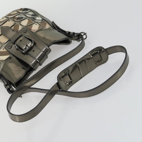 BURBERRY Nova Check Shoulder Bag PVC Beige Silver Auth 156476