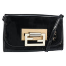 FENDI Shoulder Bag Enamel Black Gold Auth 156479-1