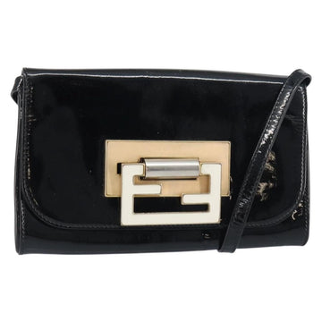 FENDI Shoulder Bag Enamel Black Gold Auth 156479