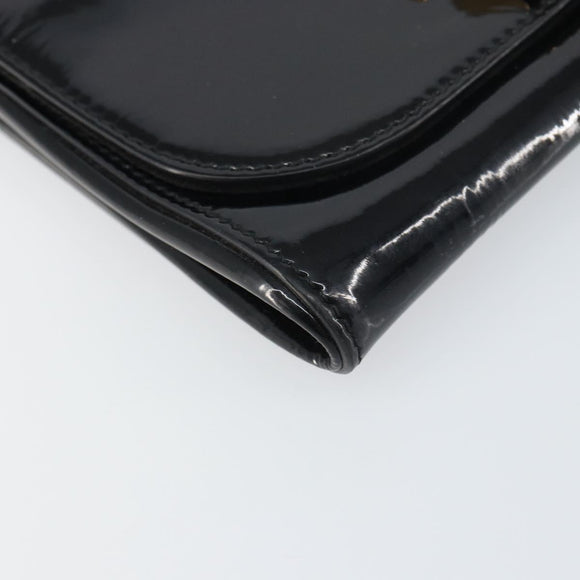 FENDI Shoulder Bag Enamel Black Gold Auth 156479