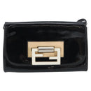 FENDI Shoulder Bag Enamel Black Gold Auth 156479-2
