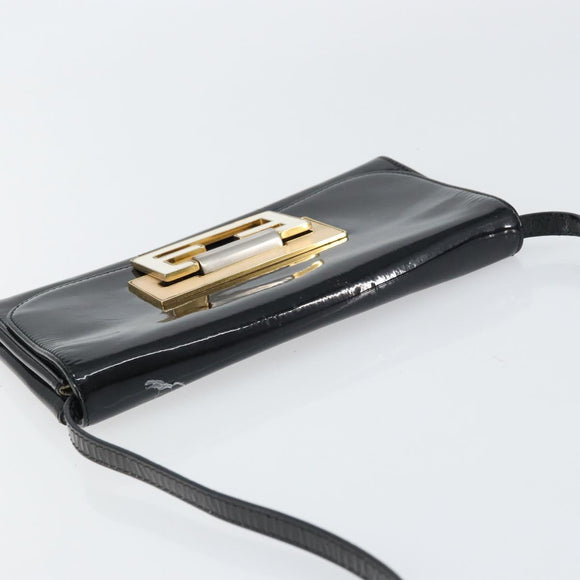 FENDI Shoulder Bag Enamel Black Gold Auth 156479