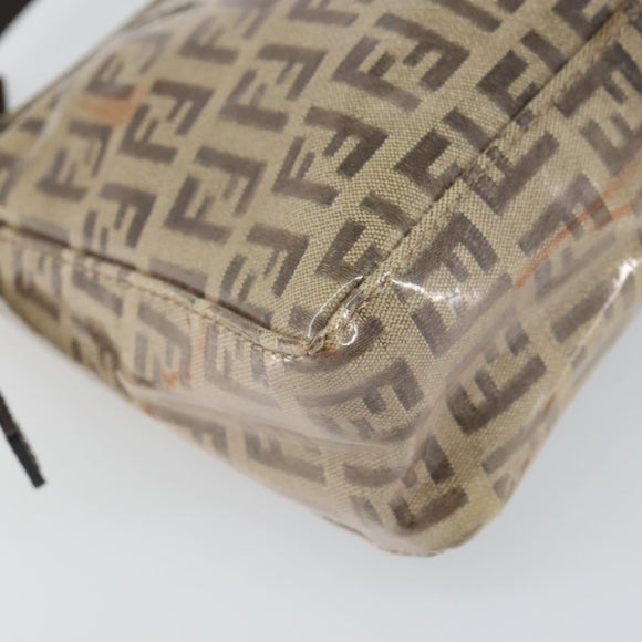 FENDI Zucchino Canvas Pouch Enamel Beige Gold Auth 156480