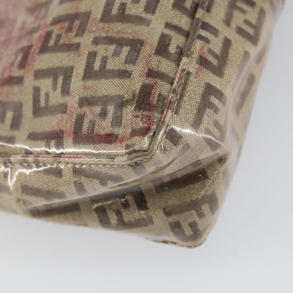 FENDI Zucchino Canvas Pouch Enamel Beige Gold Auth 156480