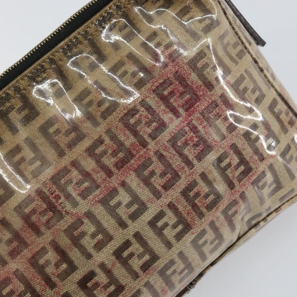 FENDI Zucchino Canvas Pouch Enamel Beige Gold Auth 156480