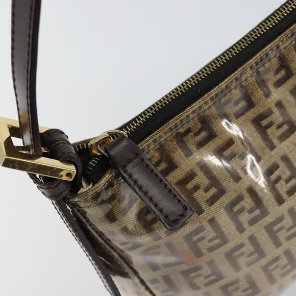 FENDI Zucchino Canvas Pouch Enamel Beige Gold Auth 156480