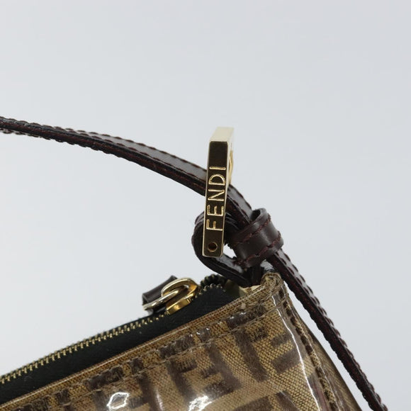 FENDI Zucchino Canvas Pouch Enamel Beige Gold Auth 156480