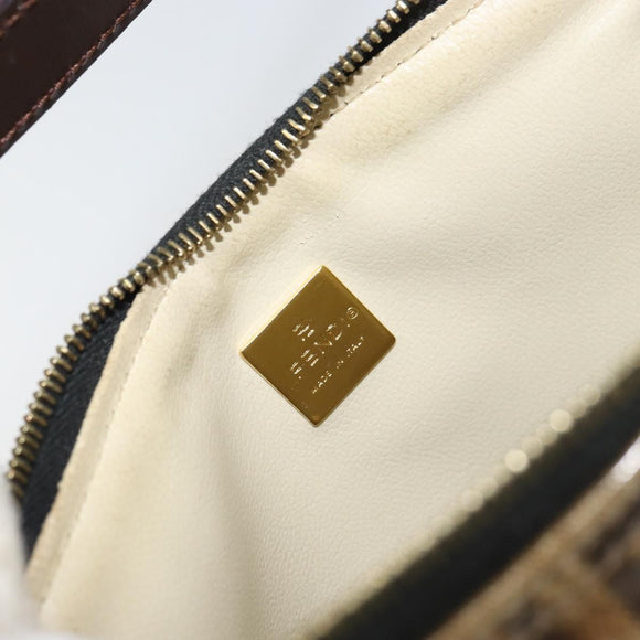 FENDI Zucchino Canvas Pouch Enamel Beige Gold Auth 156480