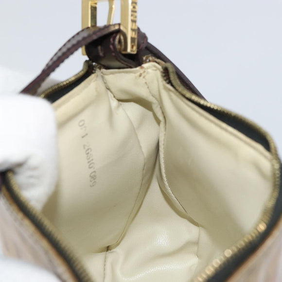 FENDI Zucchino Canvas Pouch Enamel Beige Gold Auth 156480