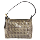 FENDI Zucchino Canvas Pouch Enamel Beige Gold Auth 156480-1