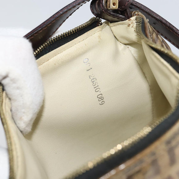 FENDI Zucchino Canvas Pouch Enamel Beige Gold Auth 156480