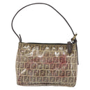 FENDI Zucchino Canvas Pouch Enamel Beige Gold Auth 156480-2