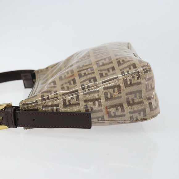 FENDI Zucchino Canvas Pouch Enamel Beige Gold Auth 156480