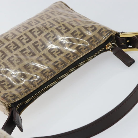 FENDI Zucchino Canvas Pouch Enamel Beige Gold Auth 156480
