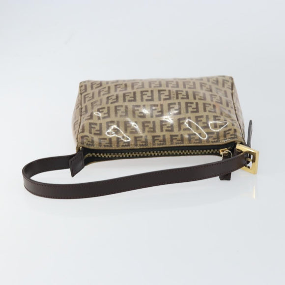 FENDI Zucchino Canvas Pouch Enamel Beige Gold Auth 156480