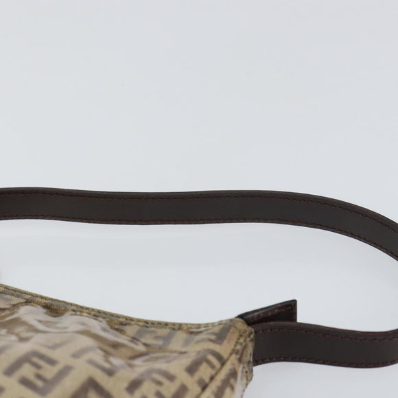FENDI Zucchino Canvas Pouch Enamel Beige Gold Auth 156480