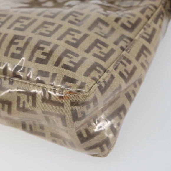 FENDI Zucchino Canvas Pouch Enamel Beige Gold Auth 156480