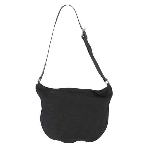 FENDI Zucca Canvas Shoulder Bag Black Silver Auth 156481