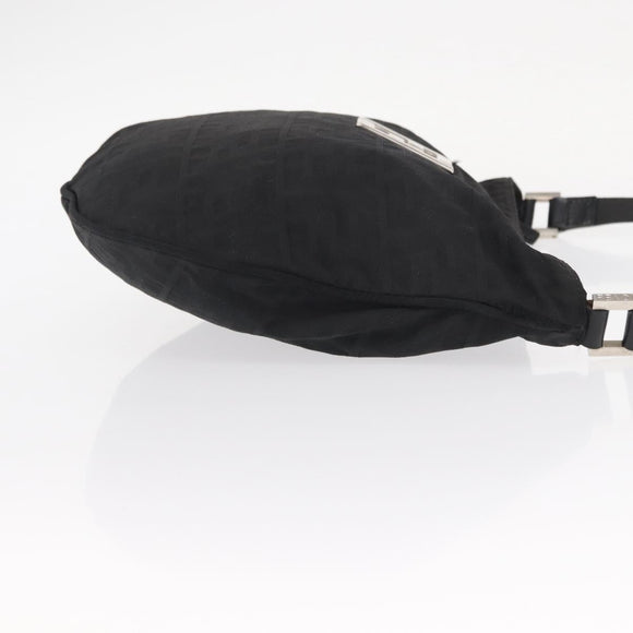 FENDI Zucca Canvas Shoulder Bag Black Silver Auth 156481