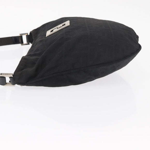 FENDI Zucca Canvas Shoulder Bag Black Silver Auth 156481