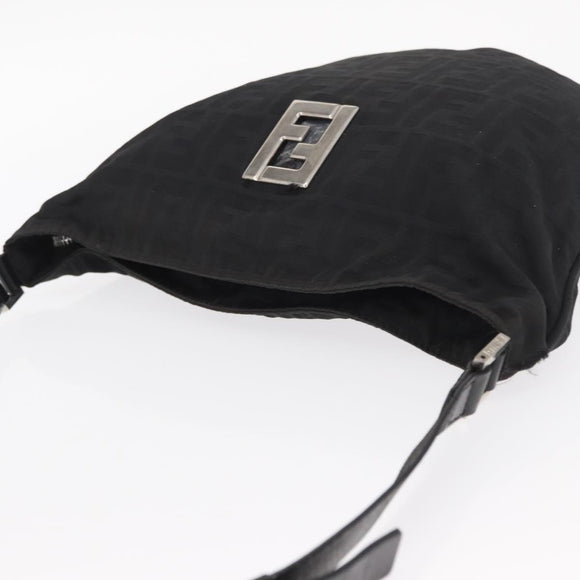 FENDI Zucca Canvas Shoulder Bag Black Silver Auth 156481