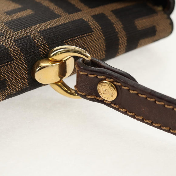 FENDI Zucca Canvas Hand Bag Black Brown Auth 156483V