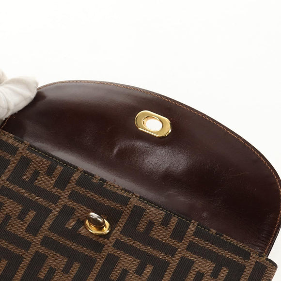 FENDI Zucca Canvas Hand Bag Black Brown Auth 156483V