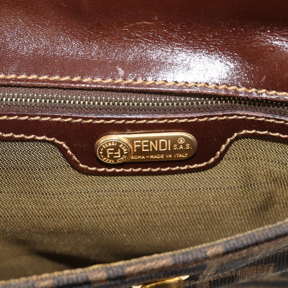 FENDI Zucca Canvas Hand Bag Black Brown Auth 156483V