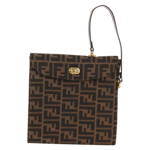 FENDI Zucca Canvas Hand Bag Black Brown Auth 156483V