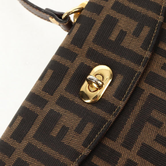 FENDI Zucca Canvas Hand Bag Black Brown Auth 156483V