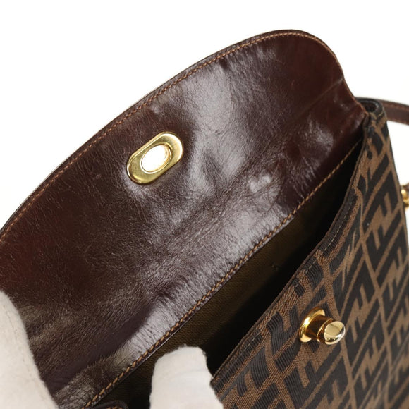 FENDI Zucca Canvas Hand Bag Black Brown Auth 156483V