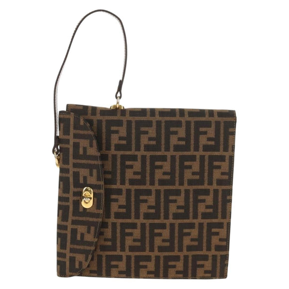 FENDI Zucca Canvas Hand Bag Black Brown Auth 156483V