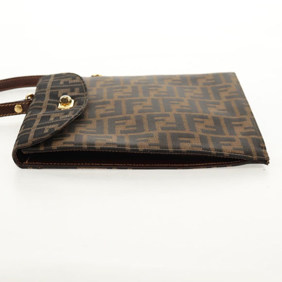 FENDI Zucca Canvas Hand Bag Black Brown Auth 156483V