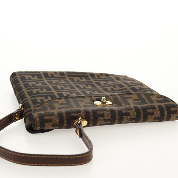 FENDI Zucca Canvas Hand Bag Black Brown Auth 156483V